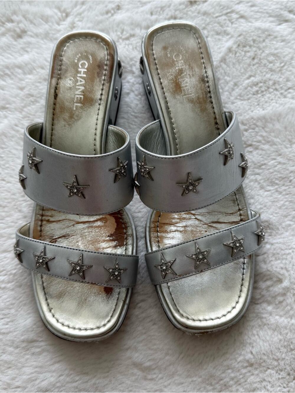 CHANEL vintage silver sandals with starts size 36EU Authentic